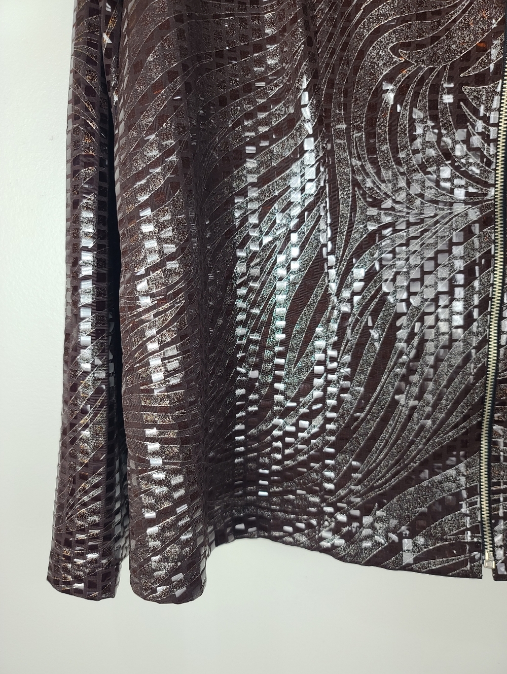 Misook Brown Patterned Shattered Glass Faux Sequin Full-Zip Lightweight Jacket L - Picture 7 of 13